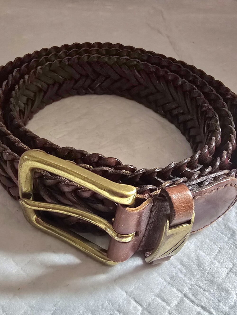 NAUTICA Men's Brown Braided Leather Belt Size 42 Brass Roller Buckle 1 1/4"Wide. - Picture 6 of 10